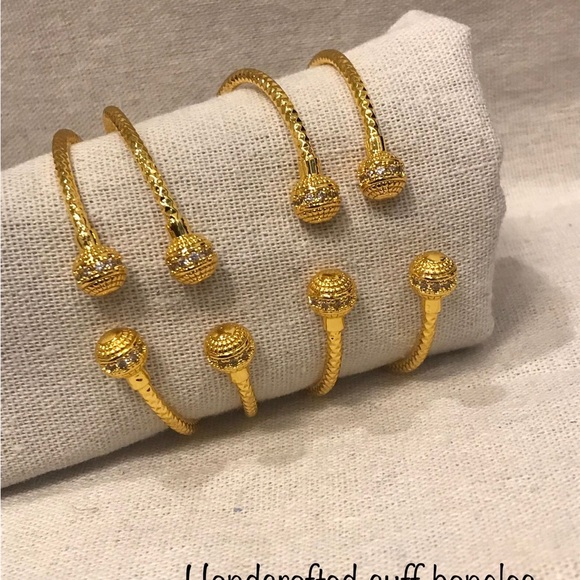 Cuff Bracelet, Stacking Gold Cuff Bracelet, Gold Bangles Gift for Women, Wedding - Picture 6 of 8